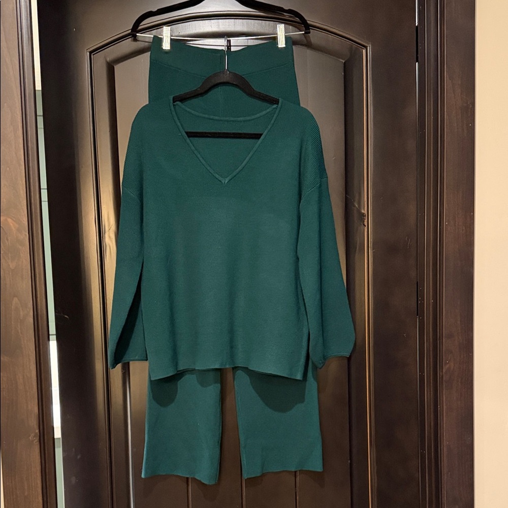 Green Knit Sweater and Pants Set